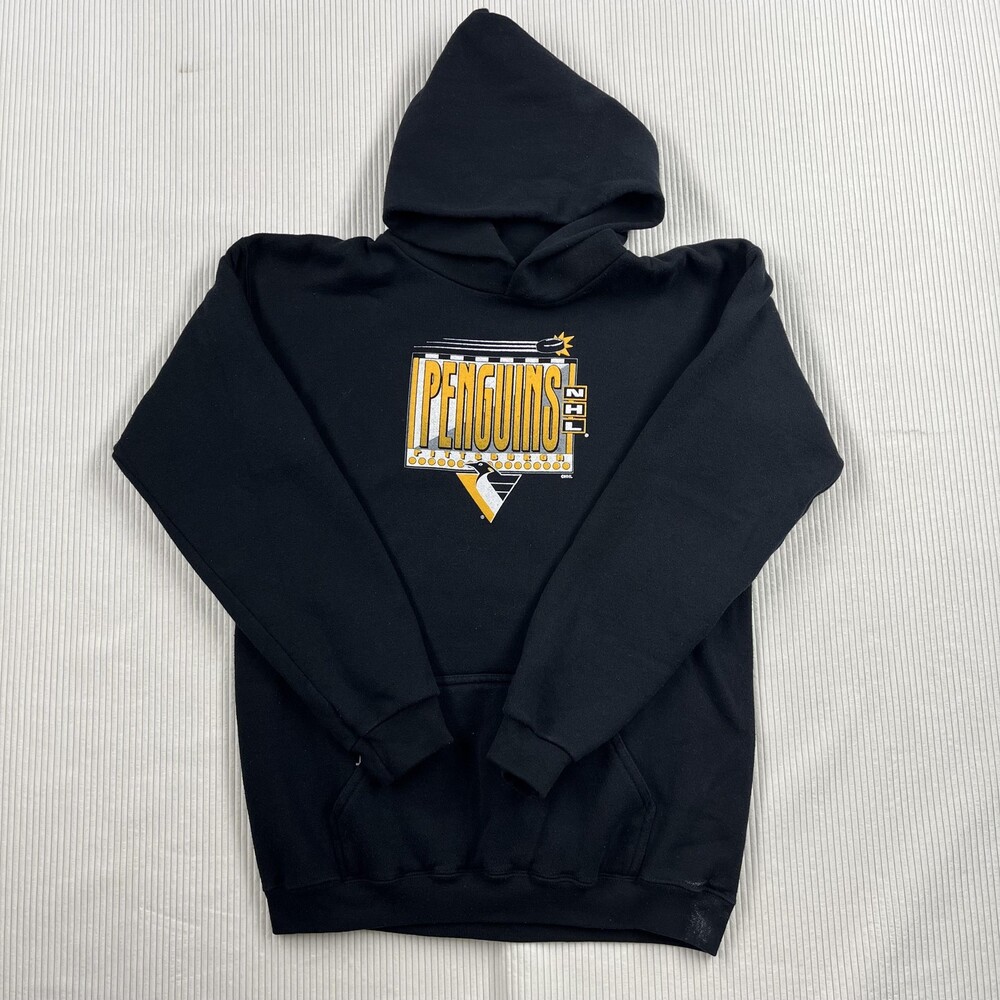 Vintage Pittsburgh Penguins Hoodie Boys XL Black NHL Hockey Logo 7 Pullover 90s